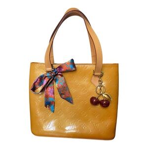 Louis Vuitton Monogram Vernis Houston bag with Cherry Charm and silk scarf